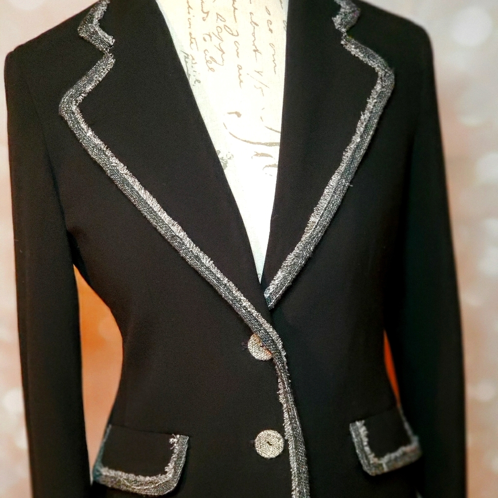 Kasper Black Blazer with Tweed Trim